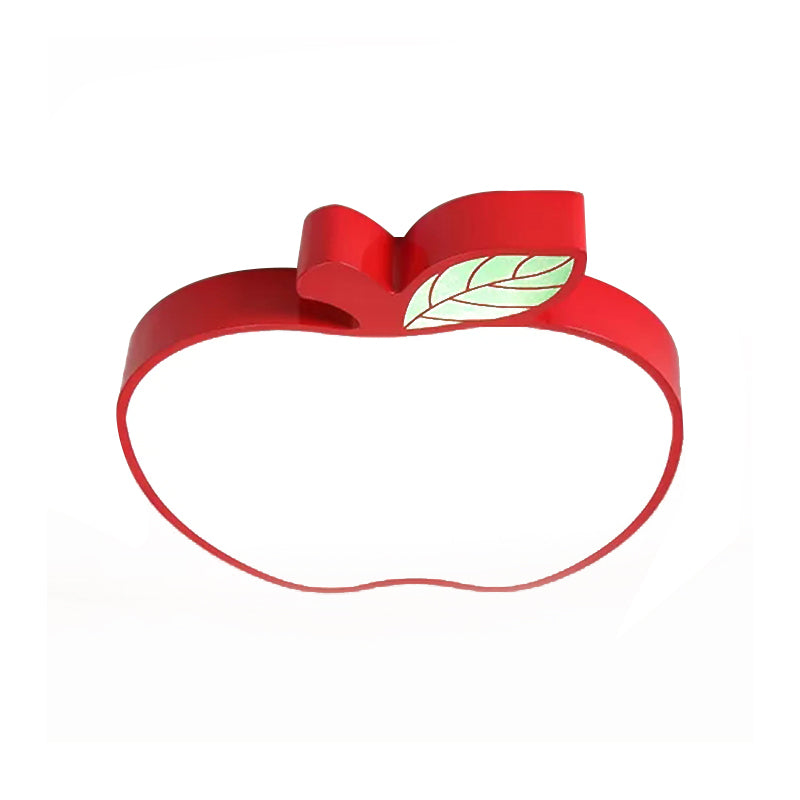 Apple Metal Ceiling Light with Leaf Design for Kids' Bedroom - Macaron Flush Mount