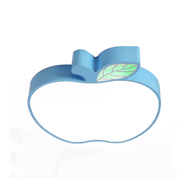 Apple Metal Ceiling Light With Leaf Design For Kids Bedroom - Macaron Flush Mount