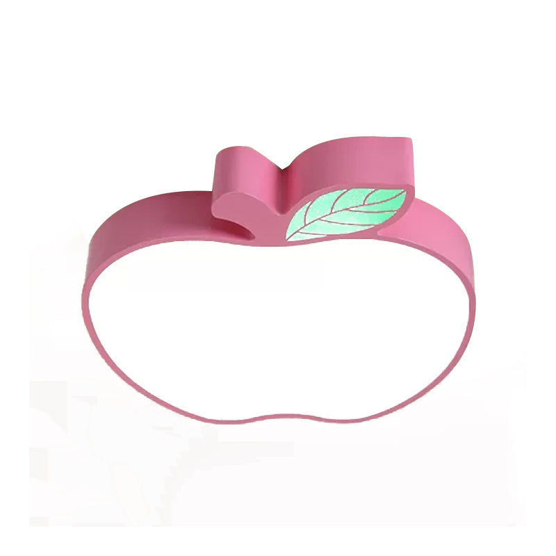 Apple Metal Ceiling Light with Leaf Design for Kids' Bedroom - Macaron Flush Mount