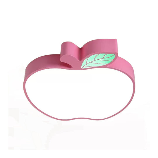 Apple Metal Ceiling Light With Leaf Design For Kids Bedroom - Macaron Flush Mount