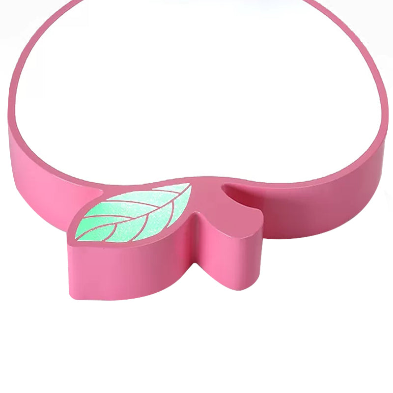Apple Metal Ceiling Light with Leaf Design for Kids' Bedroom - Macaron Flush Mount