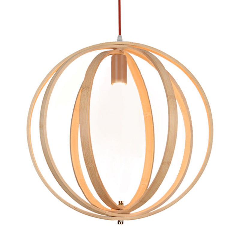 Modern Wooden Hanging Light - High Ball Shade 1-Light Beige Drop 16/19.5/23.5 Living Room / 16