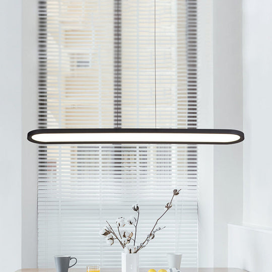 23.5-47 Wide Oval Acrylic Led Ceiling Pendant - White/Black/Brown Island Light In Warm/White Remote