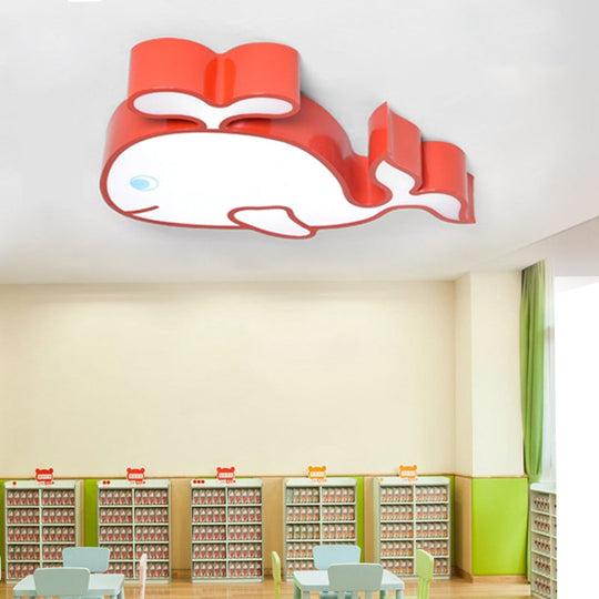 Whimsical Baby Whale LED Flush Mount Light for Kindergarten - Cartoon Acrylic Ceiling Lamp