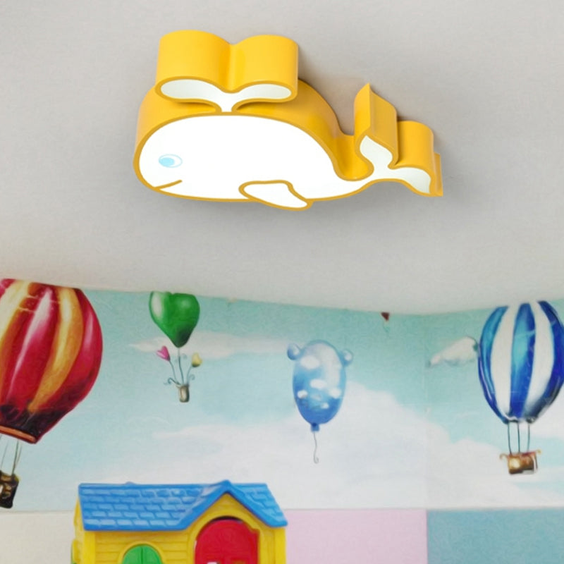 Whimsical Baby Whale LED Flush Mount Light for Kindergarten - Cartoon Acrylic Ceiling Lamp