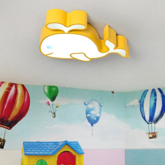 Whimsical Baby Whale LED Flush Mount Light for Kindergarten - Cartoon Acrylic Ceiling Lamp