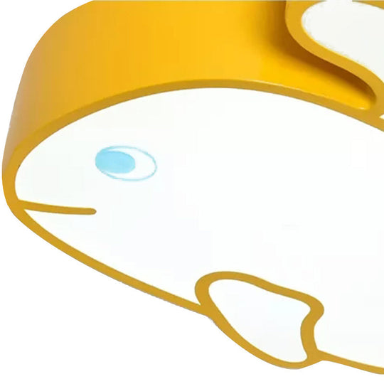 Whimsical Baby Whale LED Flush Mount Light for Kindergarten - Cartoon Acrylic Ceiling Lamp
