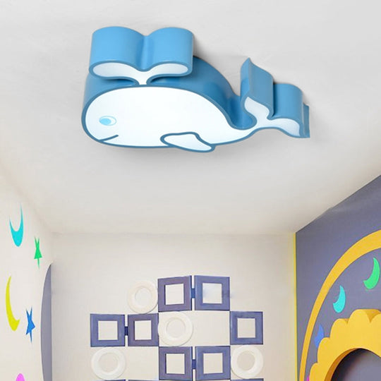 Whimsical Baby Whale LED Flush Mount Light for Kindergarten - Cartoon Acrylic Ceiling Lamp