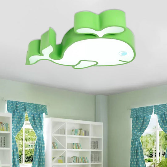 Whimsical Baby Whale LED Flush Mount Light for Kindergarten - Cartoon Acrylic Ceiling Lamp