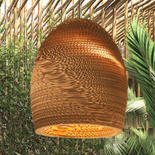 Asian Style Hanging Lamp - Paper Dome Shade Ceiling Drop Light (1 Bulb) in Brown for Restaurants - 10"/14"/16"/22" Diameter