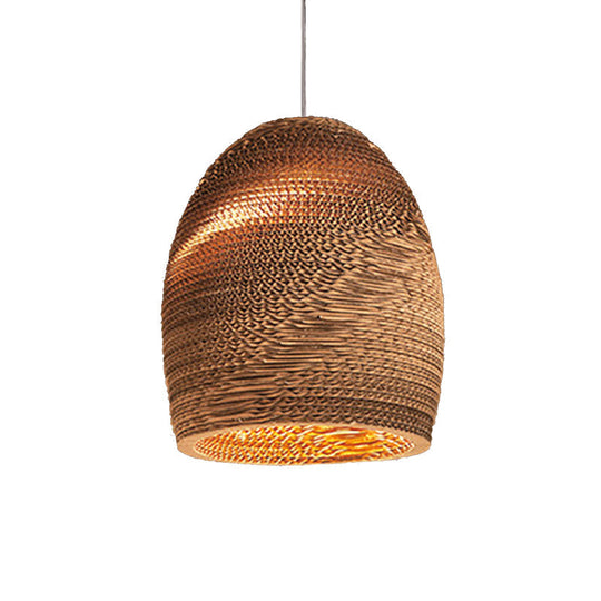 Asian Style Hanging Lamp - Paper Dome Shade Ceiling Drop Light (1 Bulb) in Brown for Restaurants - 10"/14"/16"/22" Diameter