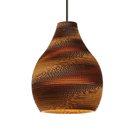 Asian Style Hanging Lamp - Paper Dome Shade Ceiling Drop Light (1 Bulb) in Brown for Restaurants - 10"/14"/16"/22" Diameter