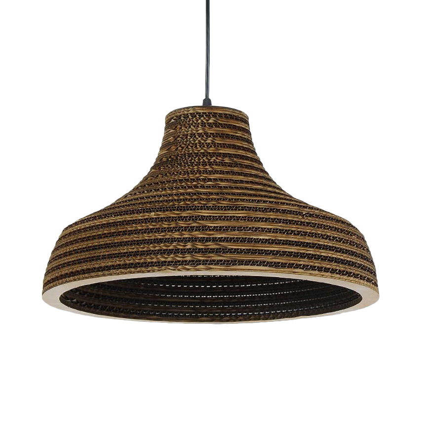 Asian Style Hanging Lamp - Paper Dome Shade Ceiling Drop Light (1 Bulb) in Brown for Restaurants - 10"/14"/16"/22" Diameter