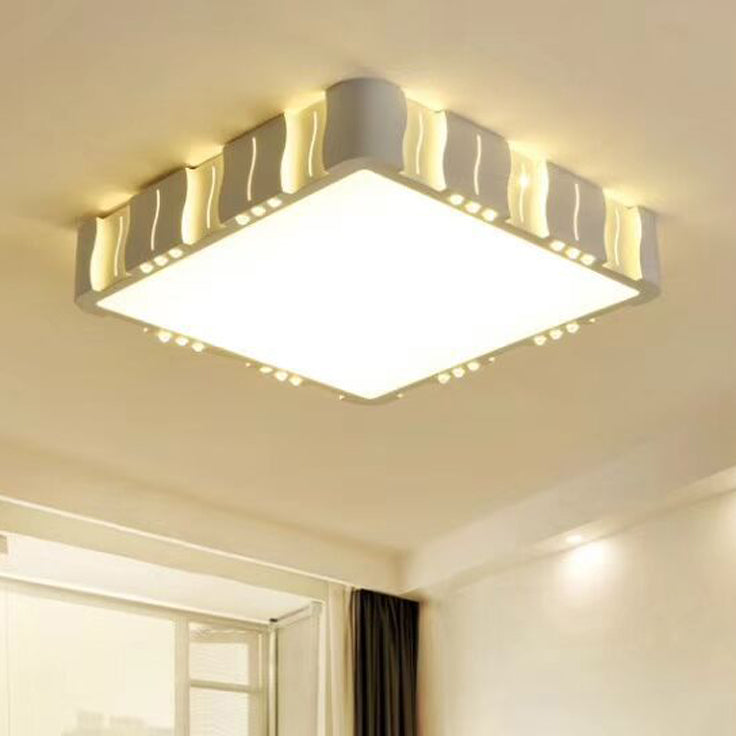 Modern Acrylic LED Flush Ceiling Light - White Square/Round Design for Living Room with Warm/White Lighting