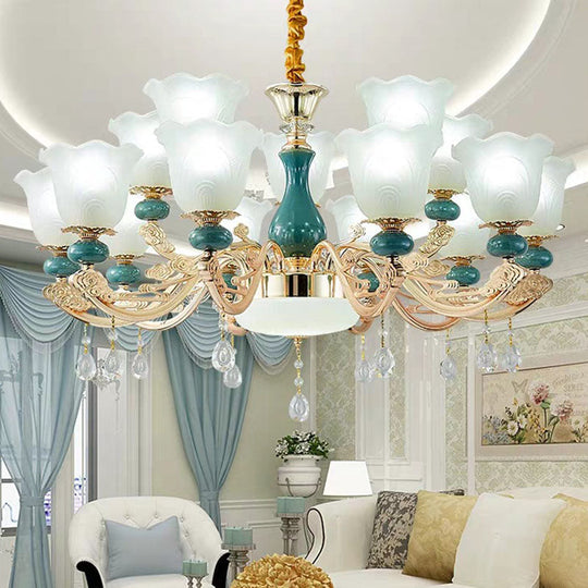 Kit de suspension moderne en verre dépoli vert pour lustre de plafond de salon