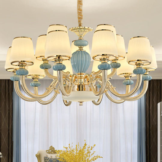 Blue Frosted Glass Barrel Chandelier - Simple Ceramic Suspension Pendant for Living Room
