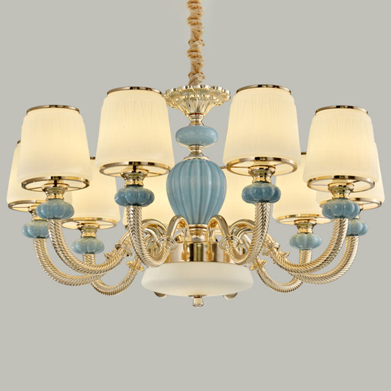 Blue Frosted Glass Barrel Chandelier - Simple Ceramic Suspension Pendant for Living Room