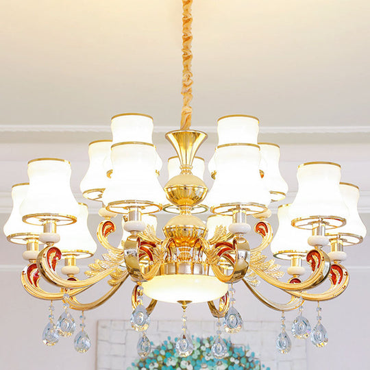 Gold Curved Downlight Pendant Chandelier with White Frosted Glass Shade