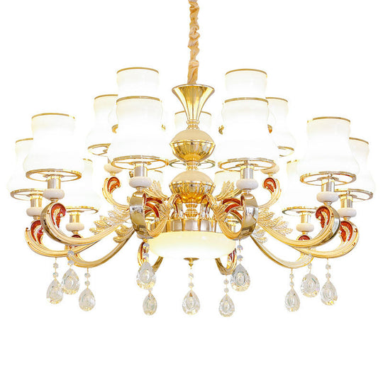 Gold Curved Downlight Pendant Chandelier with White Frosted Glass Shade