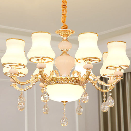 Minimalist Gold Chandelier Pendant With Curved Down Lighting And Frosted Glass Shade 8 / White C