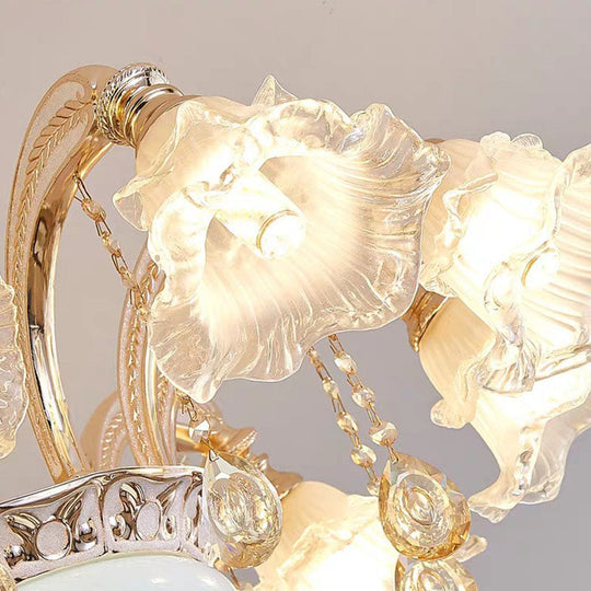 Nordic Gold Flower Chandelier Light Fixture with Frosted Glass Shade