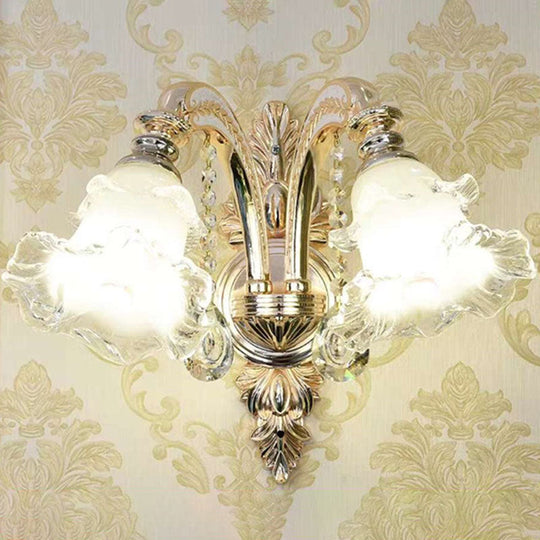 Nordic Gold Flower Chandelier Light Fixture with Frosted Glass Shade