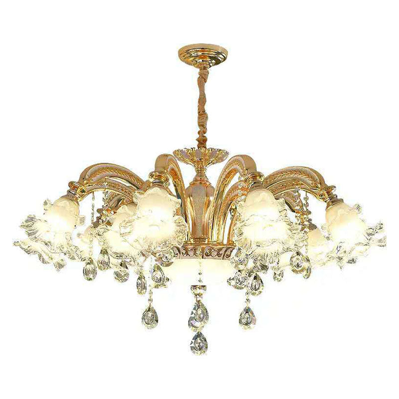 Modernist Crystal Chandelier Pendant Light - Clear Glass Gold Finish