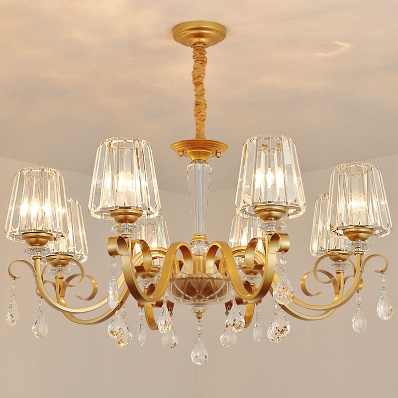 Simplicity Gold Crystal Hanging Light Kit: Tapered Beveled Design With Scrolled Arm
