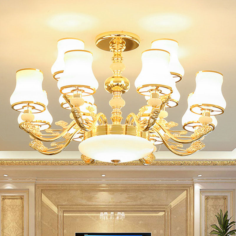 Modern Gold Opaline Glass Chandelier Light Fixture For Living Room