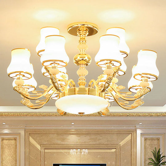 Modern Gold Opaline Glass Chandelier Light Fixture For Living Room