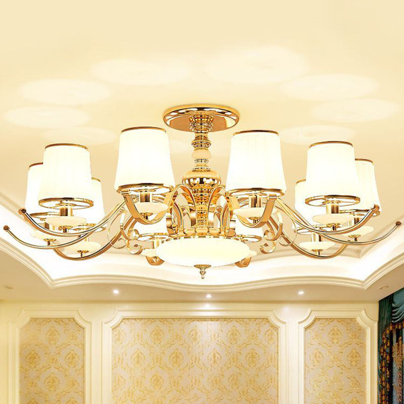 Gold Conical Chandelier: Simple Cream Glass 10-Light Pendant For Living Room