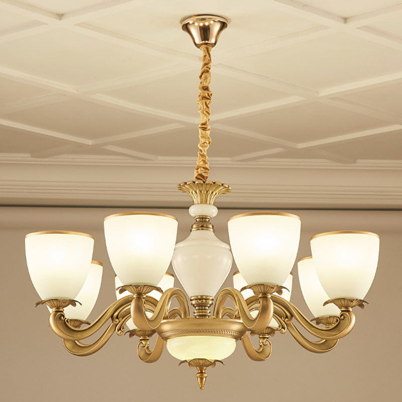 Gold Simplicity Pendant Light Fixture For Living Room With Milky Glass Bowl Chandelier