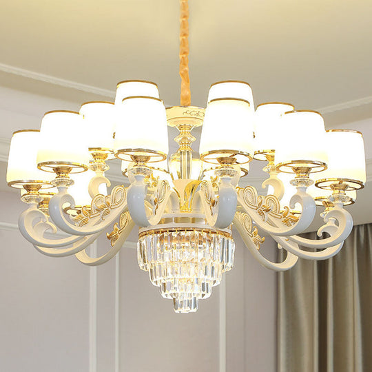 Sleek Gold Conical Pendant Light: Opaline Glass Chandelier with Curved Arm – Modern Simplicity