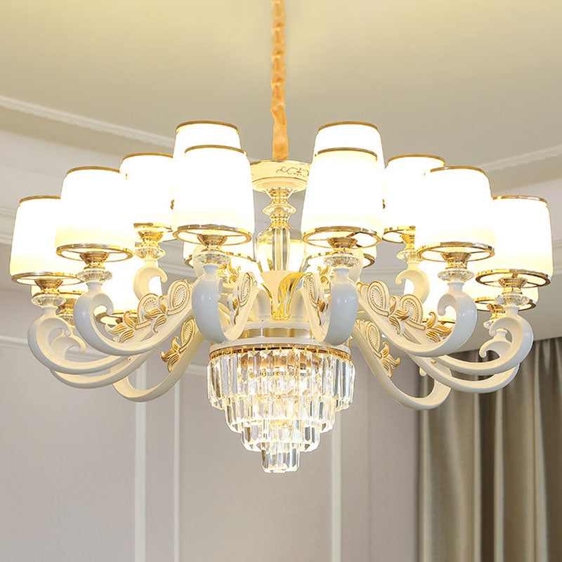 Sleek Gold Conical Pendant Light With Opaline Glass Chandelier - Elegant Simplicity Curved Arm