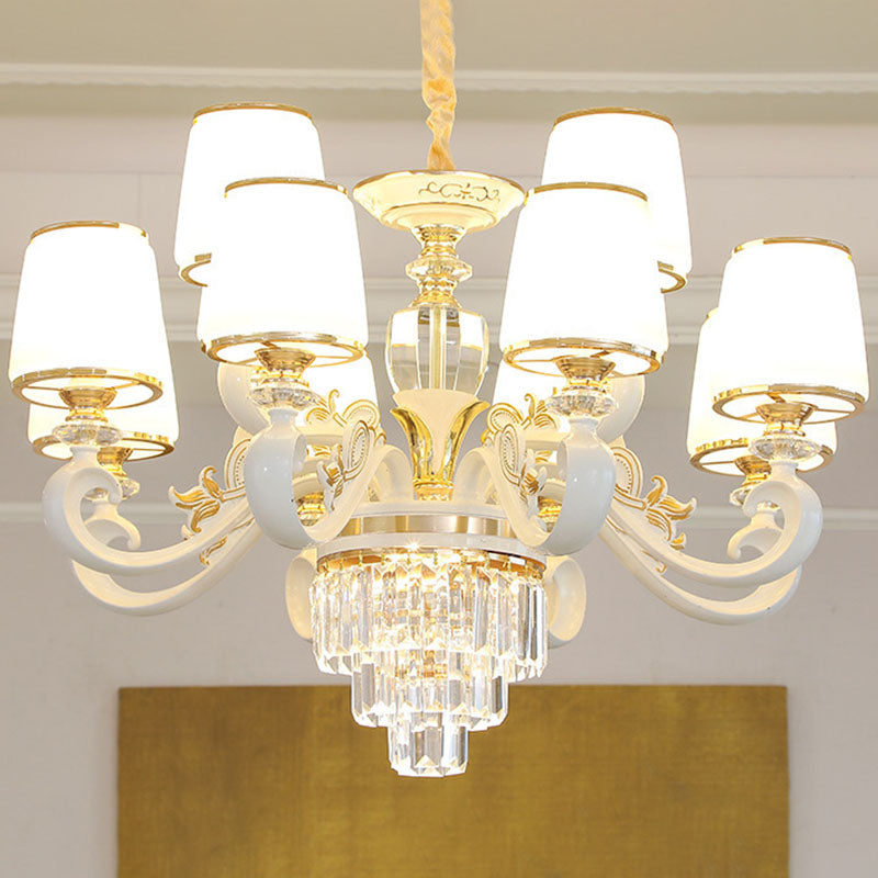 Sleek Gold Conical Pendant Light With Opaline Glass Chandelier - Elegant Simplicity Curved Arm 12 /