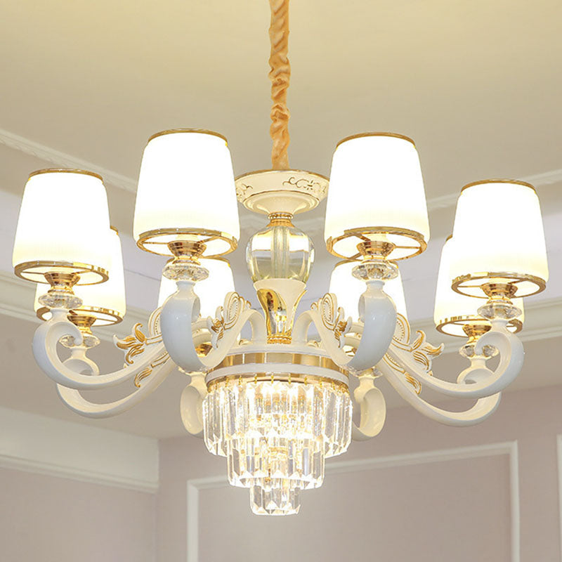 Sleek Gold Conical Pendant Light With Opaline Glass Chandelier - Elegant Simplicity Curved Arm 8 /