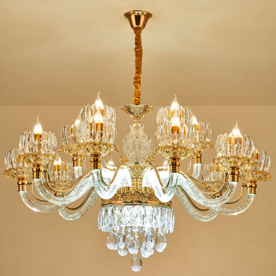 Contemporary Rose Gold Flower Crystal Pendant Chandelier for Living Room Ceiling