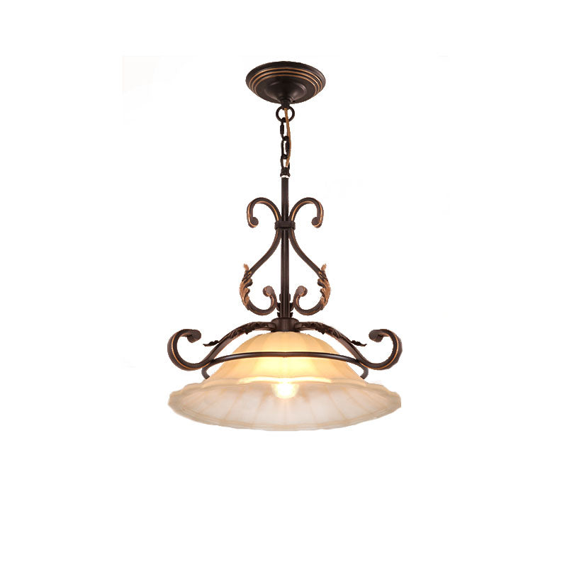 Vintage Frosted Glass Pendant Light With Flared Design And Black-Gold Arm For Dining Room