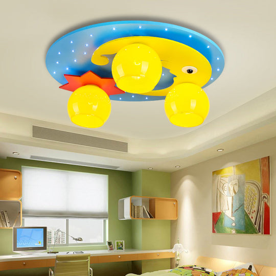 Plafonnier LED bleu dessin animé pour chambre d'enfant - Plafonnier en bois avec vue nocturne