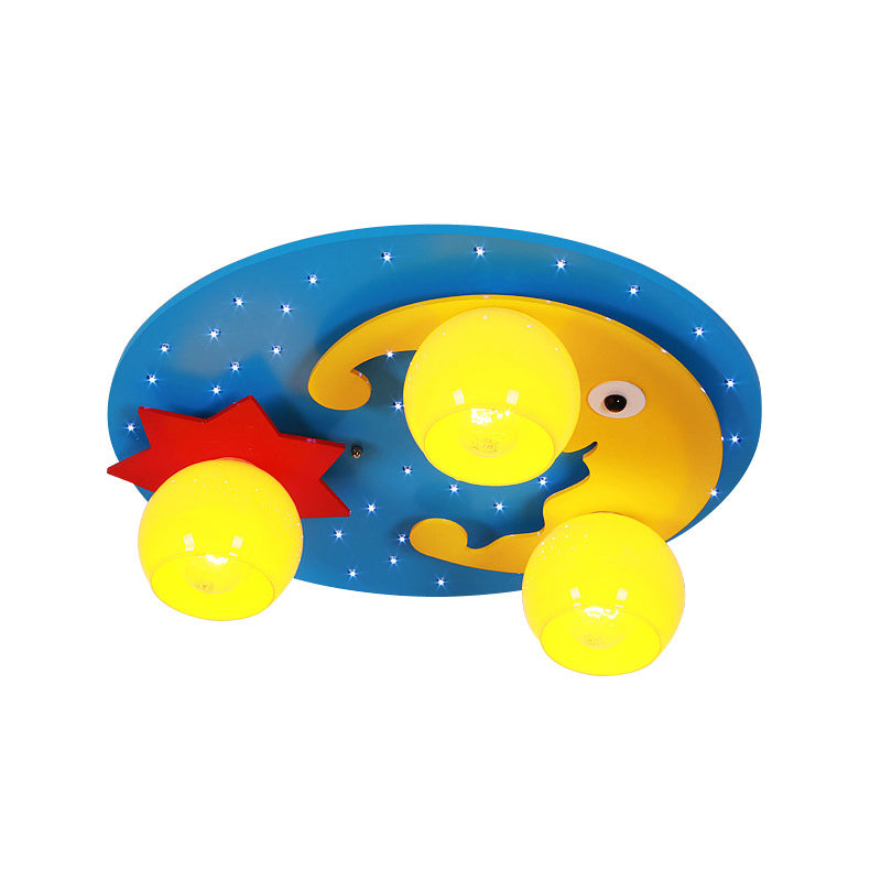 Plafonnier LED bleu dessin animé pour chambre d'enfant - Plafonnier en bois avec vue nocturne