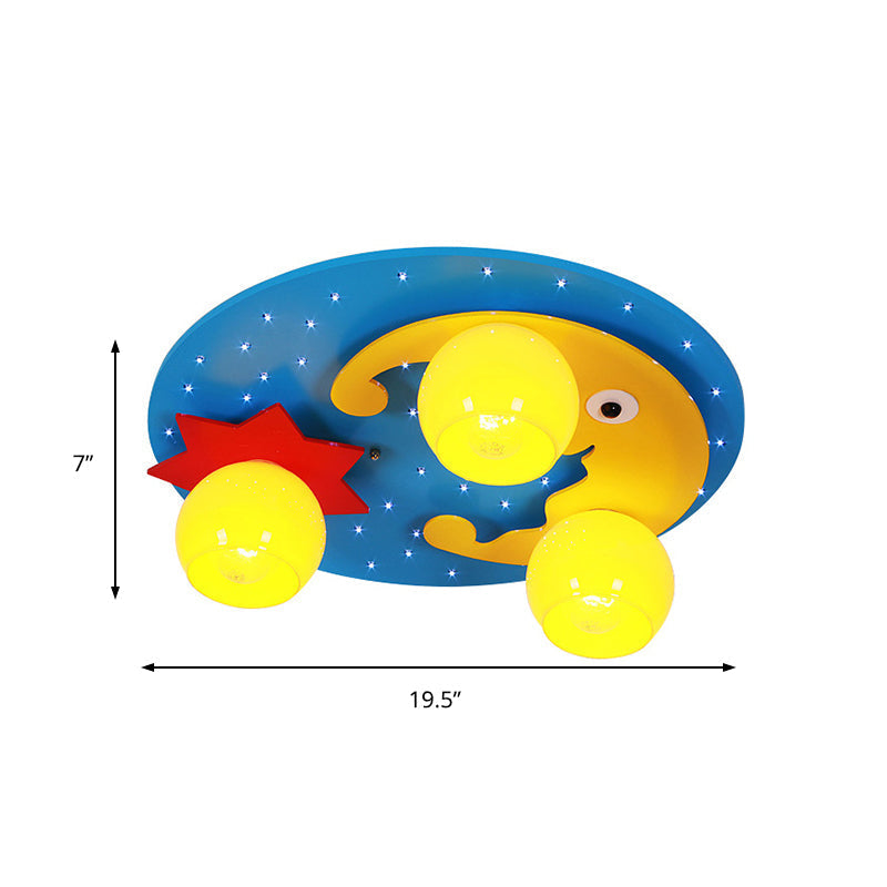 Plafonnier LED bleu dessin animé pour chambre d'enfant - Plafonnier en bois avec vue nocturne