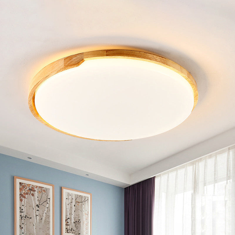 Plafonnier LED rond en bois pour salon - Beige