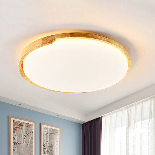 Plafonnier LED rond en bois pour salon - Beige