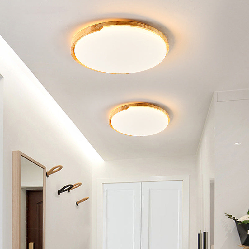 Plafonnier LED rond en bois pour salon - Beige