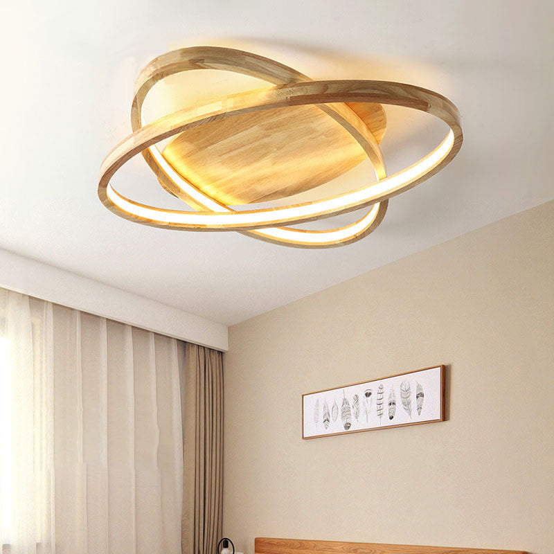 Contemporary Beige Wooden LED Flush Mount Ceiling Light - Perfect for Living Room Spaces!