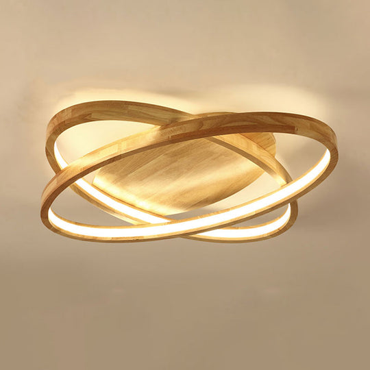 Contemporary Beige Wooden LED Flush Mount Ceiling Light - Perfect for Living Room Spaces!