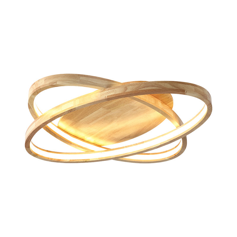 Contemporary Beige Wooden LED Flush Mount Ceiling Light - Perfect for Living Room Spaces!