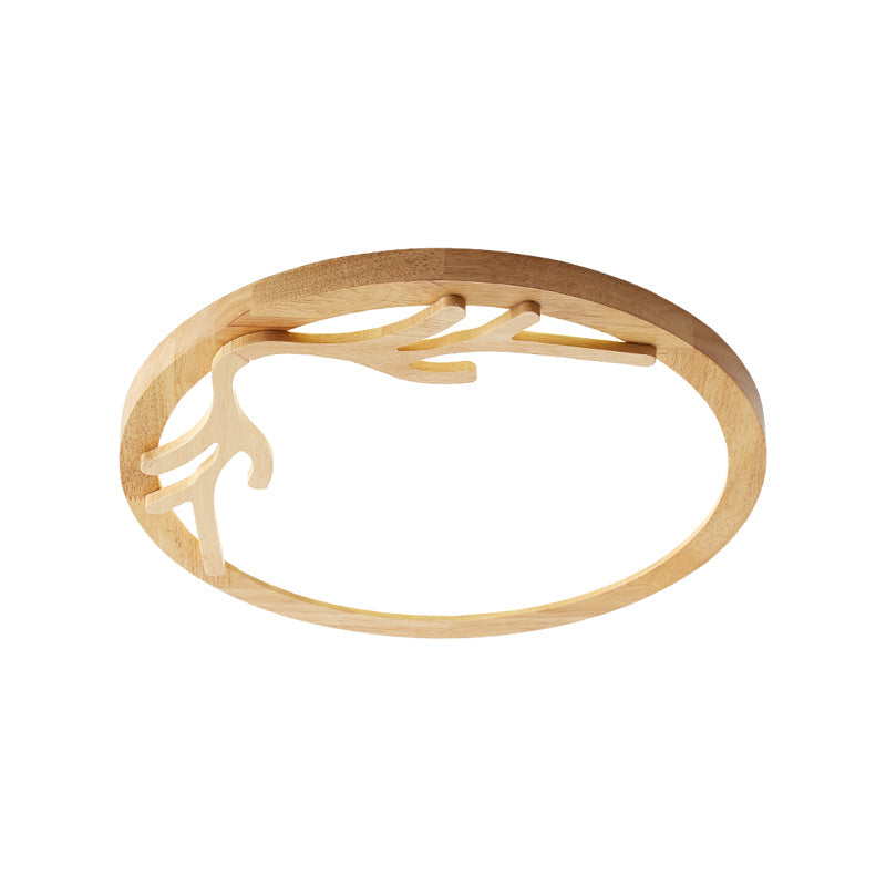 Modern Wooden Deer Antler LED Ceiling Light Flush Mount with Acrylic Diffuser - Beige