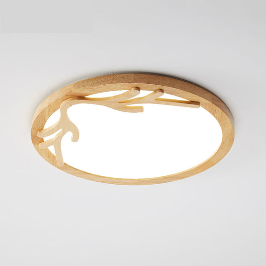 Modern Wooden Deer Antler LED Ceiling Light Flush Mount with Acrylic Diffuser - Beige
