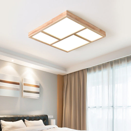 Sleek Beige LED Geometric Wood Flush Mount - Stylish Ceiling Light for Living Room